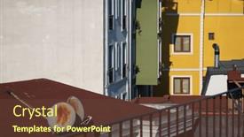  Presentation with dark building - Slide deck with sunlit-multicolored-apartment-building background and a tawny brown colored foreground