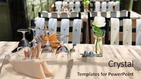  Presentation with restaurant - PPT layouts consisting of sunlit restaurant patio with several set tables background and a lemonade colored foreground