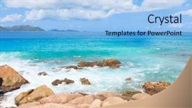  Presentation with sun breaking through clouds - PPT theme enhanced with sunlit sea foam breaking big waves background and a light blue colored foreground