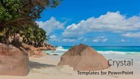  Presentation with sea sun - Beautiful PPT layouts featuring sunlit sea foam under the sun backdrop and a coral colored foreground