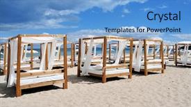  Presentation with white sand - Slide set consisting of sunloungers in a beach club background and a light blue colored foreground