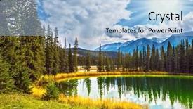  Presentation with canada - Presentation having sunny autumn day in jasper national park in canada the small superficial lake is surrounded with coniferous forest background and a light blue colored foreground