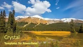  Presentation with ecotourism - PPT theme featuring sunny autumn day waterlogged valley in the rocky mountains the concept of active tourism and ecotourism background and a tawny brown colored foreground
