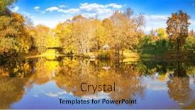  Presentation with autumn blue - PPT theme having sunny-autumn-landscape-with-blue background and a gold colored foreground
