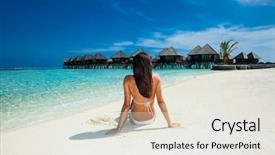  Presentation with beautiful skin and beach - Beautiful PPT theme featuring sunny beach on olhuveli island backdrop and a white colored foreground