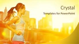  Presentation with new york city - PPT theme having sunny bright light female fitness background and a white colored foreground