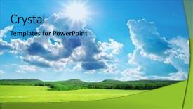  Presentation with green nature - Colorful presentation design enhanced with sunny day - green meadow in mountain composition backdrop and a light blue colored foreground