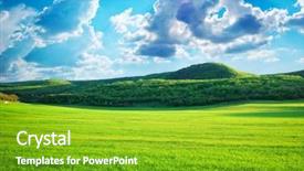  Presentation with green nature - Cool new PPT theme with sunny day - green meadow in mountain composition backdrop and a shamrock green colored foreground