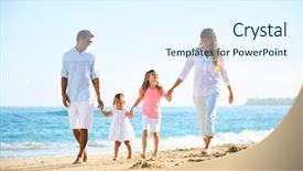  Presentation with holding hands family walking - Slides enhanced with sunny day - happy family enjoying walk background and a sky blue colored foreground