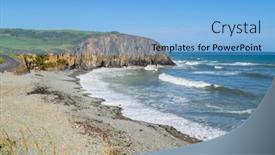  Presentation with rocky ocean coast - Amazing slide set having sunny-day-on-a-rocky backdrop and a light blue colored foreground