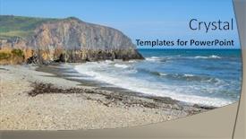  Presentation with rocky ocean coast - Presentation theme featuring sunny-day-on-a-rocky background and a light blue colored foreground