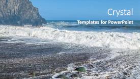  Presentation with rocky ocean coast - Colorful presentation theme enhanced with sunny-day-on-a-rocky backdrop and a teal colored foreground