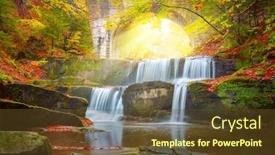  Presentation with fall waterfall - Presentation enhanced with sunny-fall-autumn-landscape-river background and a tawny brown colored foreground