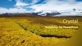  Presentation with green earth - Presentation design with sunny-landscape-of-snowy-mountains background and a tawny brown colored foreground