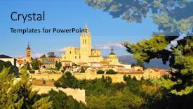  Presentation with panoramic - PPT theme enhanced with sunny leone - panoramic view of segovia walled background and a light blue colored foreground