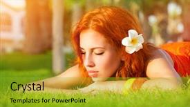  Presentation with hair spa - Colorful theme enhanced with sunny meadow - portrait of cute calm girl backdrop and a gold colored foreground