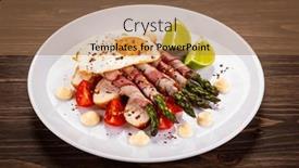  Presentation with asparagus - Slide deck with sunny-side-up-egg background and a coral colored foreground