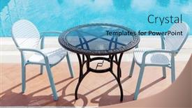  Presentation with resort - Cool new PPT theme with sunny-swimming-pool-table backdrop and a light blue colored foreground