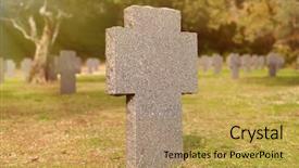  Presentation with stone cross - Beautiful PPT theme featuring sunny tomb with stone cross backdrop and a yellow colored foreground