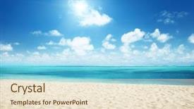  Presentation with sun rays on blue sky - Slide set with sunny tropical beach and perfect background and a  colored foreground