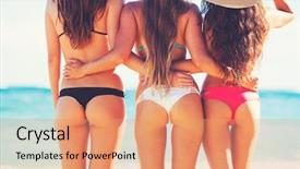  Presentation with beach - Beautiful slide set featuring sunny tropical beach in bikini backdrop and a coral colored foreground