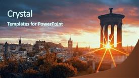  Presentation with united kingdom - Amazing PPT layouts having sunray - edinburgh city skyline viewed backdrop and a ocean colored foreground
