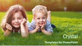  Presentation with hipster girl playing tetris game - PPT layouts enhanced with sunray - happy little girl and boy background and a tawny brown colored foreground