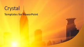  Presentation with shanghai - Beautiful PPT theme featuring sunrise above the city in shanghai china backdrop and a gold colored foreground