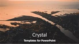  Presentation with urban buildings - Beautiful slide deck featuring sunrise-at-ocean-bay-town backdrop and a dark gray colored foreground