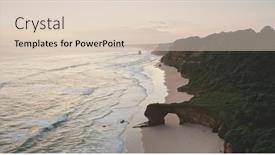  Presentation with rock wall - PPT theme having sunrise-at-ocean-cliff-shore background and a lemonade colored foreground