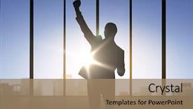  Presentation with business people silhouette - PPT theme with sunrise backgrounds - business success gesture and people background and a coral colored foreground