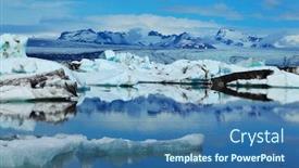  Presentation with water flow in pipe - Slide set enhanced with sunrise blue and emerald icebergs and ice floes are reflected in smooth water of the gulf yokulsarlon in iceland background and a ocean colored foreground