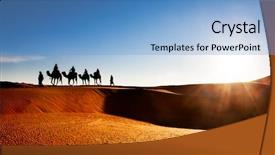  Presentation with camel caravan - Beautiful slide deck featuring sunrise erg chebbi morocco backdrop and a light blue colored foreground