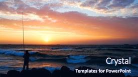  Presentation with fishing - PPT theme enhanced with deep sea - sunrise fishing background and a navy blue colored foreground
