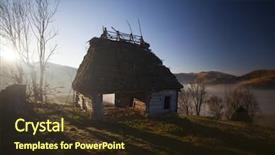  Presentation with rural - Slide deck enhanced with sunrise in autumn mountains - rural landscape with small cottage background and a tawny brown colored foreground