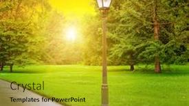  Presentation with pedestrian - PPT theme with sunrise-in-park-with-pedestrian background and a gold colored foreground