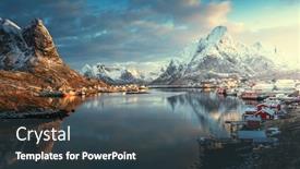  Presentation with sunrise - PPT theme having sunrise-in-reine-village-lofoten background and a ocean colored foreground