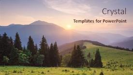  Presentation with green forest morning - Amazing theme having sunrise-in-the-mountains-summer backdrop and a  colored foreground