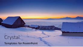  Presentation with morning sunrise - PPT theme having sunrise in the mountains in winter on a cold morning background and a light blue colored foreground
