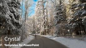  Presentation with sunrise - PPT theme with sunrise-in-the-snowy-forest background and a dark gray colored foreground