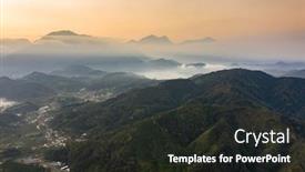  Presentation with morning sunrise - Colorful slide deck enhanced with sunrise-morning-scenery-of-village backdrop and a dark gray colored foreground