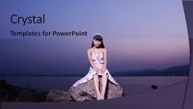  Presentation with rock - Theme featuring sunrise open hand - young asian women relax background and a  colored foreground