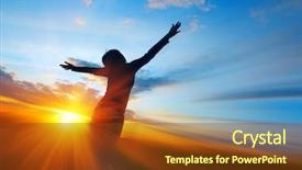  Presentation with abstract light - Audience pleasing theme consisting of sunrise open hand - young woman on meadow backdrop and a tawny brown colored foreground