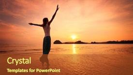  Presentation with walking - Cool new theme with sunrise open hand - young woman walking backdrop and a tawny brown colored foreground