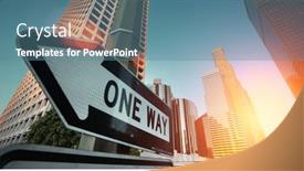  Presentation with downtown los angeles - PPT layouts with sunrise-over-city-skyline-direction background and a teal colored foreground