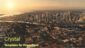  Presentation with cinematic - Cool new slide deck with sunrise-over-cityscape-with-green backdrop and a tawny brown colored foreground