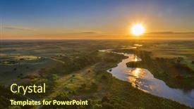  Presentation with river forest - Presentation theme featuring sunrise-over-dismal-river-meandering background and a tawny brown colored foreground