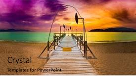  Presentation with pier at sunset - Beautiful PPT theme featuring sunrise over the sea pier backdrop and a coral colored foreground