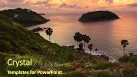  Presentation with sunrise - Presentation theme having sunrise-over-tropical-island background and a tawny brown colored foreground