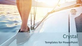  Presentation with water ocean - Amazing presentation theme having sunrise sailing man on boat backdrop and a sky blue colored foreground